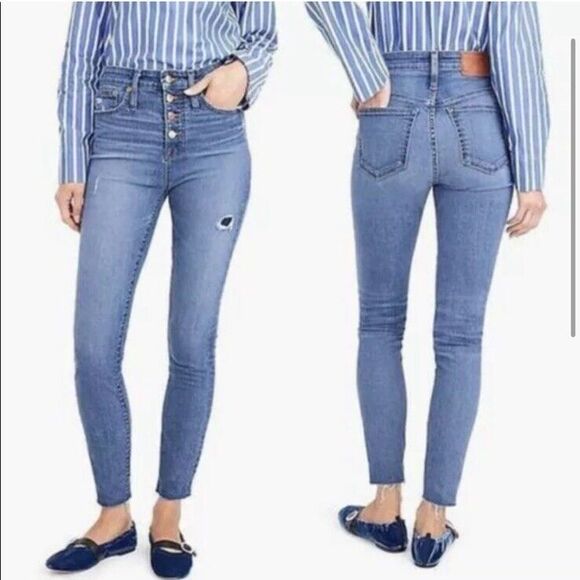 J Crew Womens 29 High Rise Curvy Toothpick Distressed Button Fly Jean - Picture 1 of 7